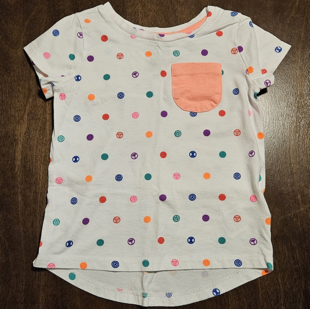 Marvel Girls Polka Dot Tee with Pocket, 3T, EUC